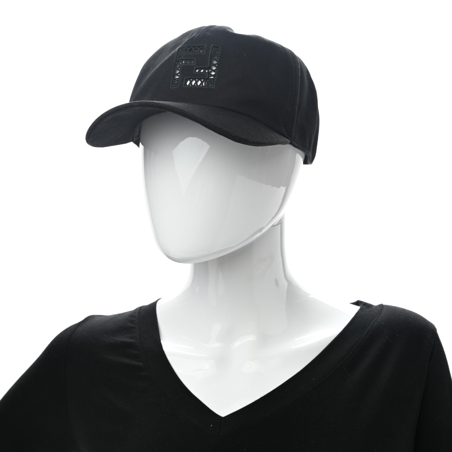 Fendi Cotton FF Ajour Embroidered Baseball Hat 58 Black 3 of 10