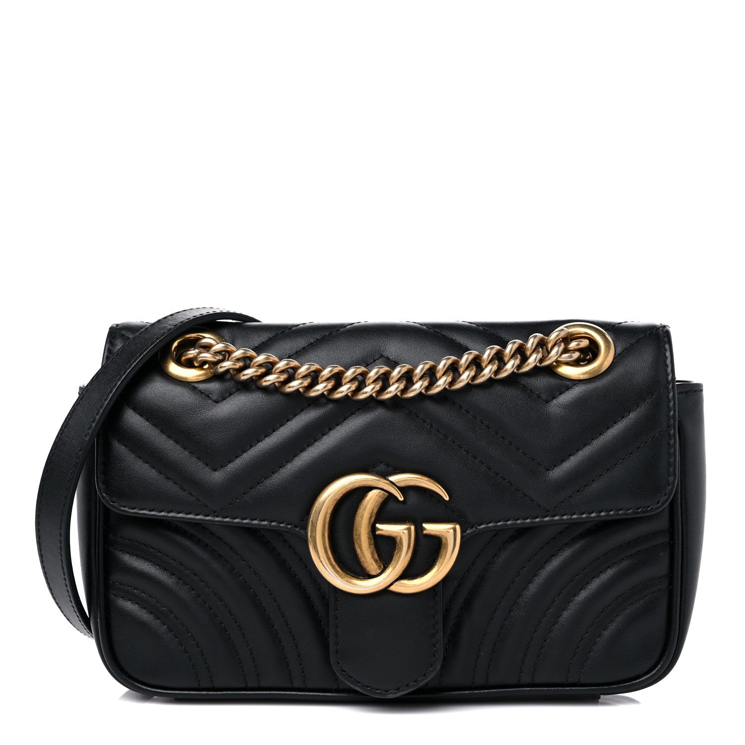 Gucci Calfskin Matelasse Mini GG Marmont Shoulder Bag Black 1 of 15