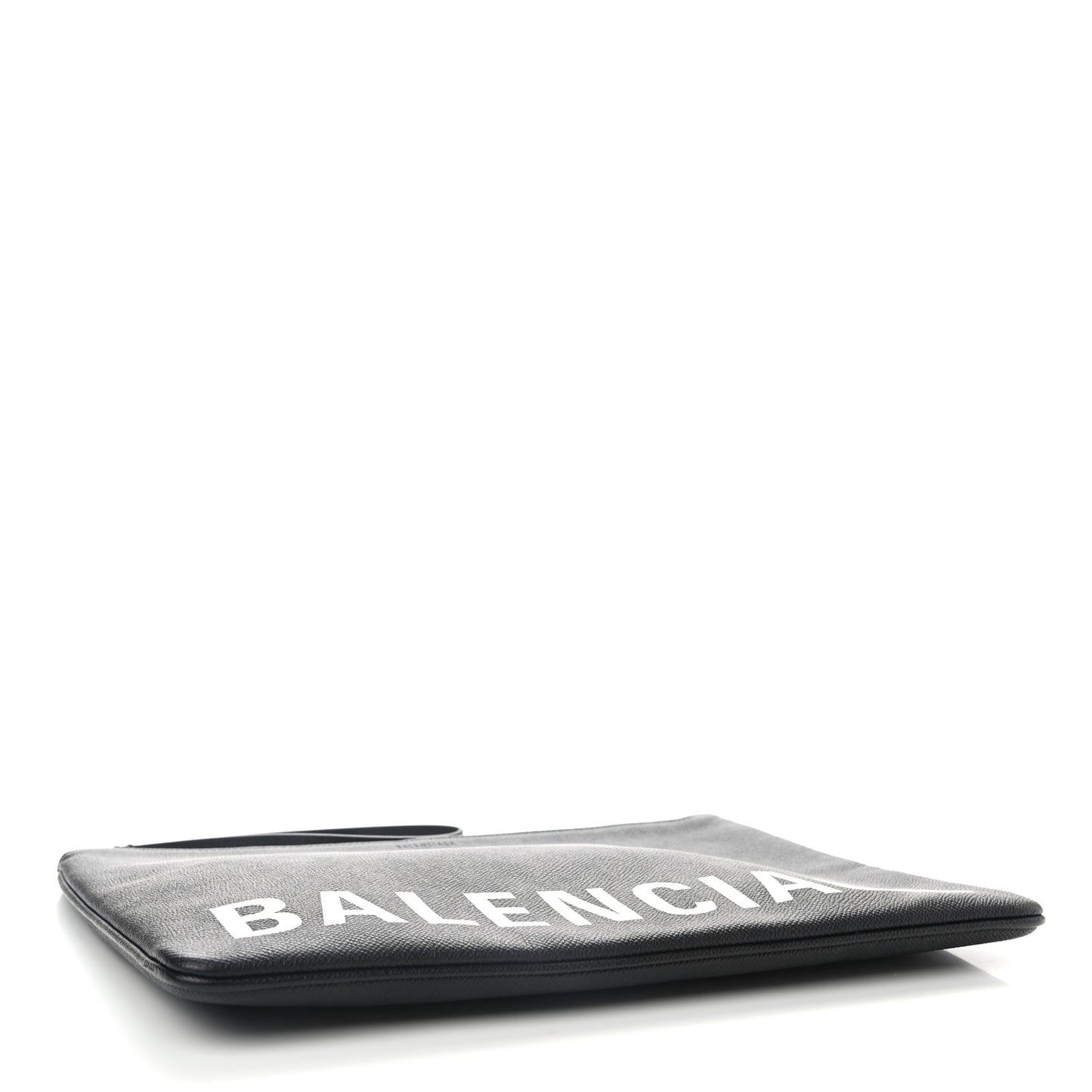 Textured Calfskin Logo Large Cash Pouch With Handle Black White