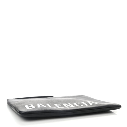 Balenciaga Textured Calfskin Logo Large Cash Pouch With Handle Black White 4 of 6