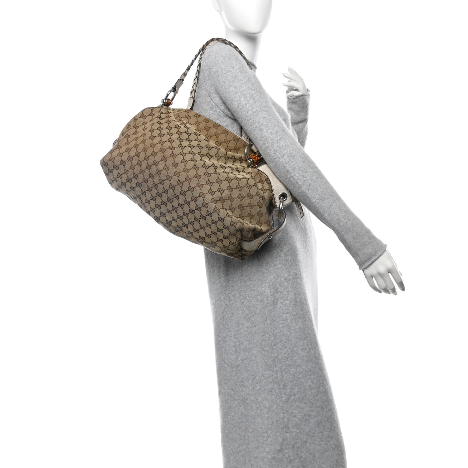 Gucci Monogram Bamboo Bar Tassel Shoulder Bag White 2 of 16