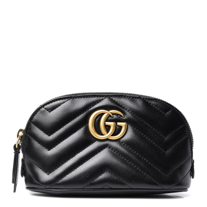 Gucci Calfskin Matelasse GG Marmont Pouch Cosmetic Case Black 1 of 7