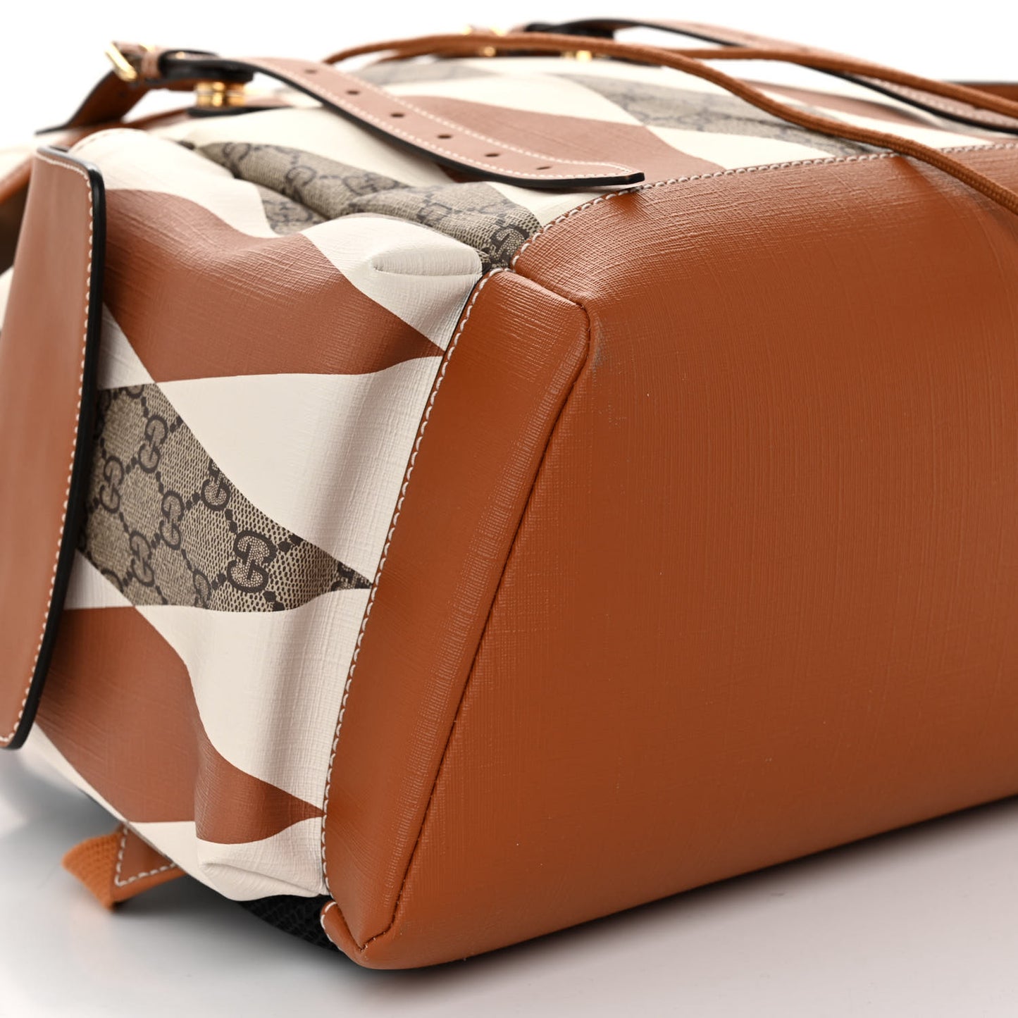 GG Supreme Monogram Calfskin Rhombus Print Medium Ophidia Double Buckle Backpack Beige Ebony Mystic White Hazel Brown