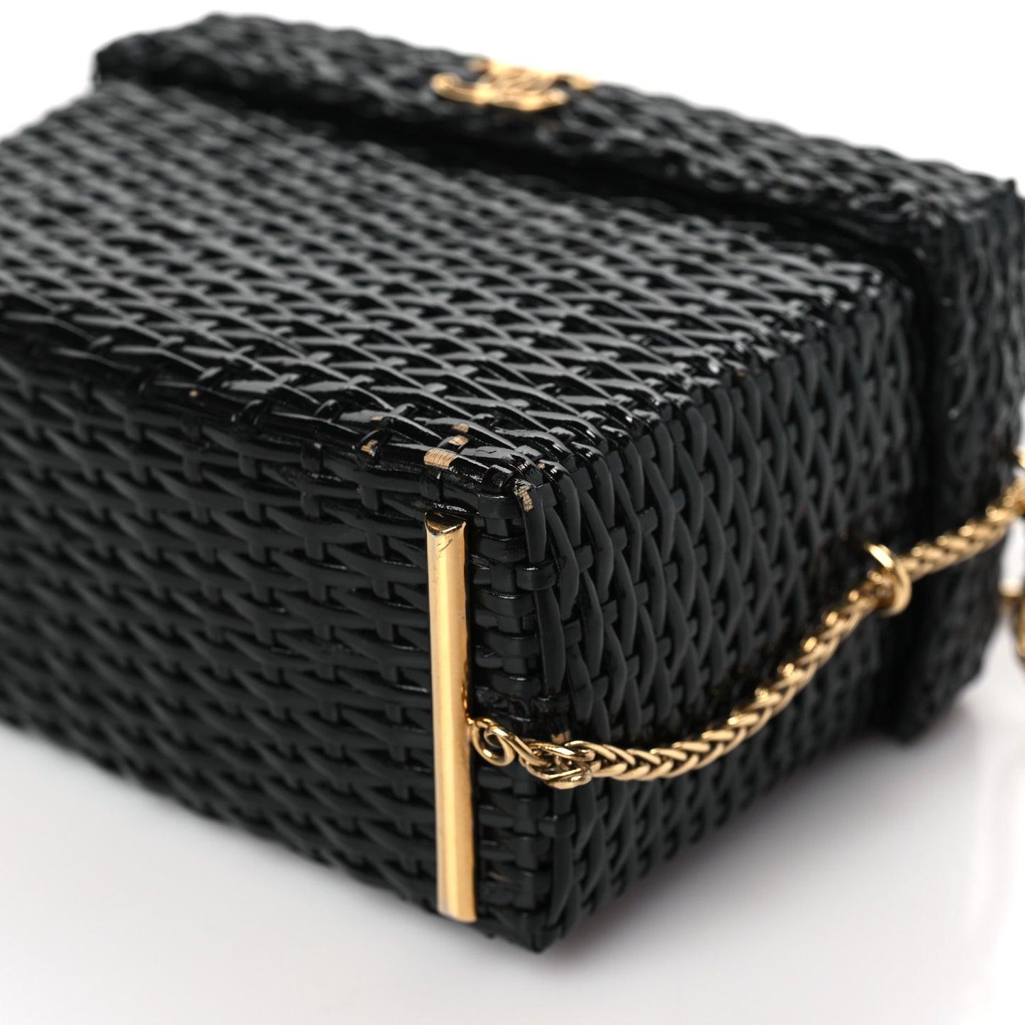 Patent Rattan Basket Shoulder Bag Black