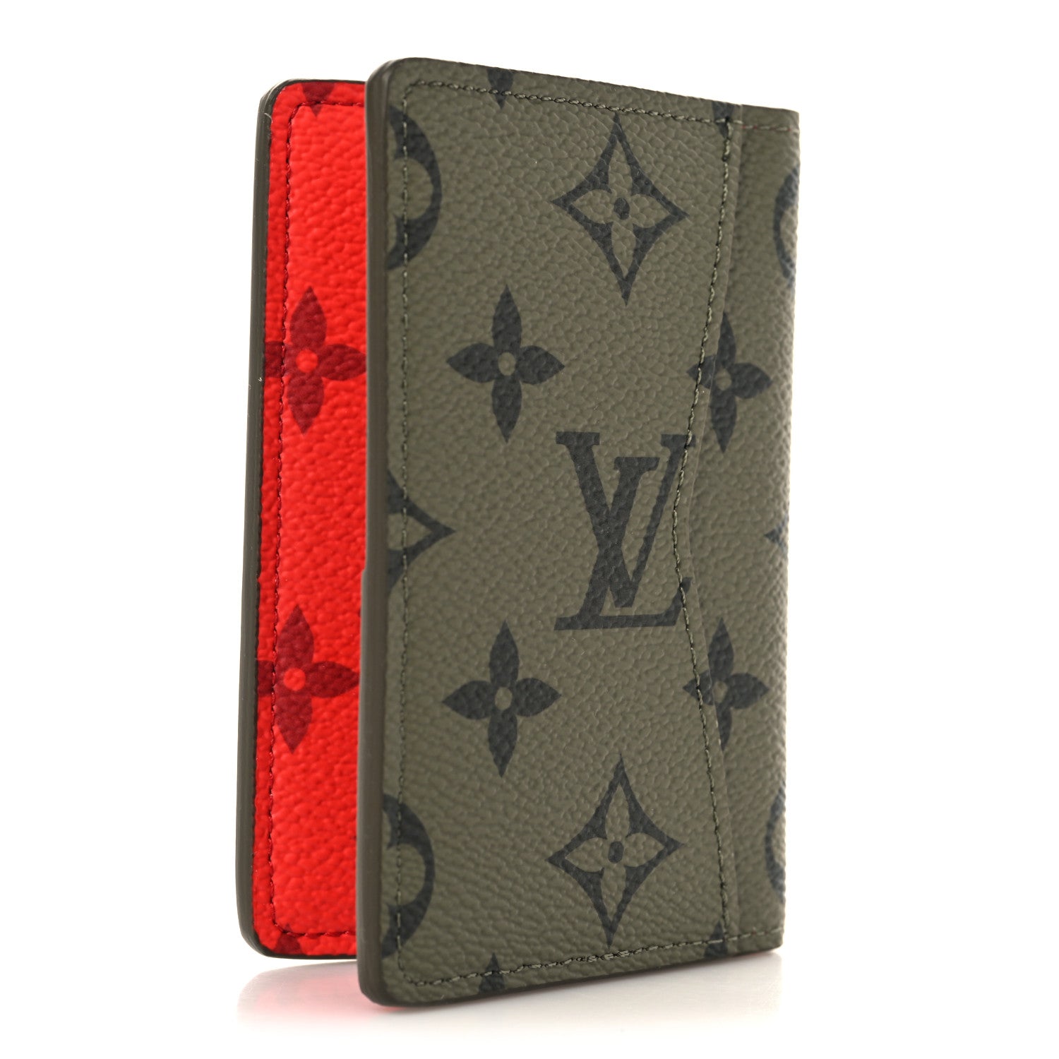 Louis Vuitton Monogram Pocket Organizer NM Khaki Green Vermillion Red 3 of 7