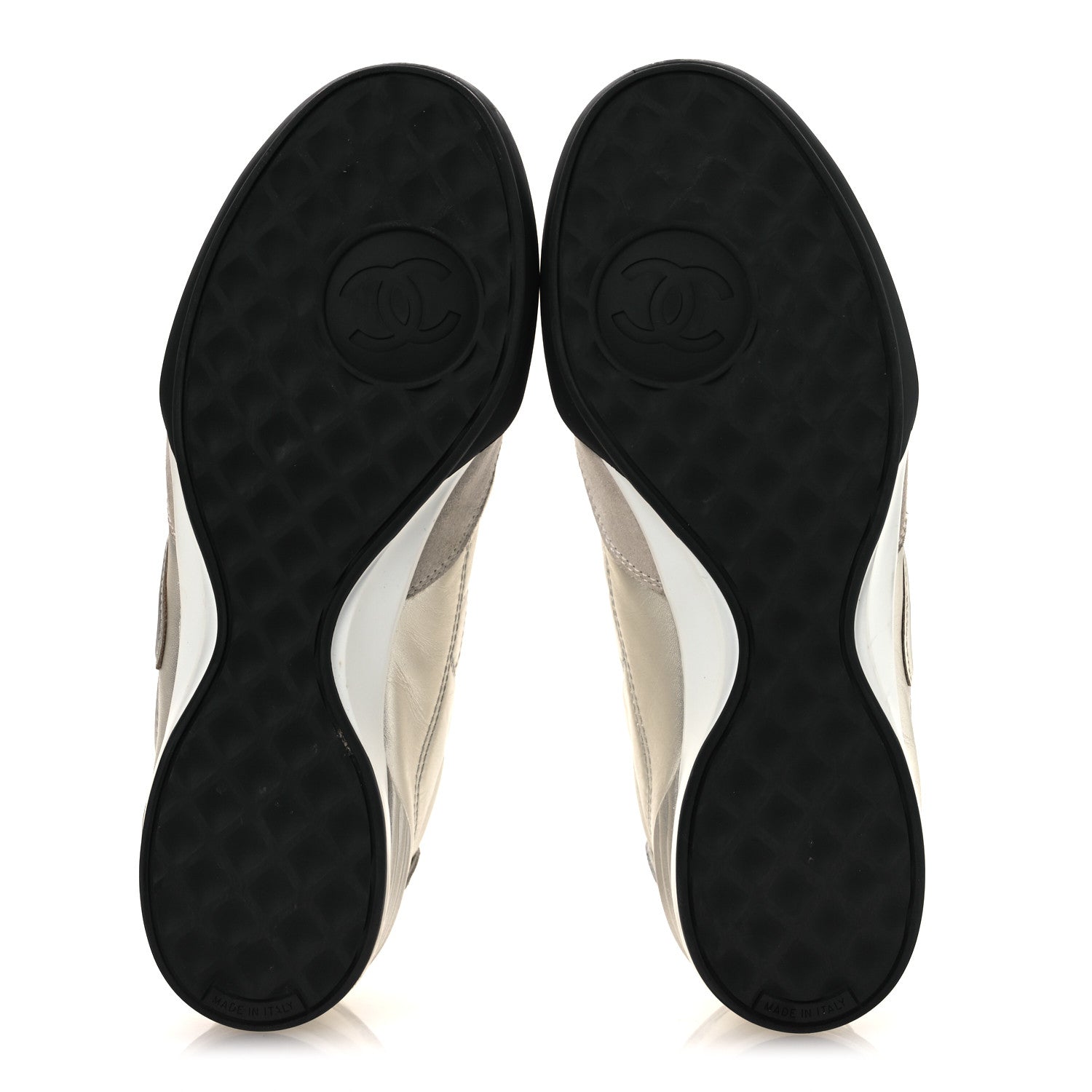 Chanel Laminated Calfskin Suede Quilted Womens CC Sneakers 39