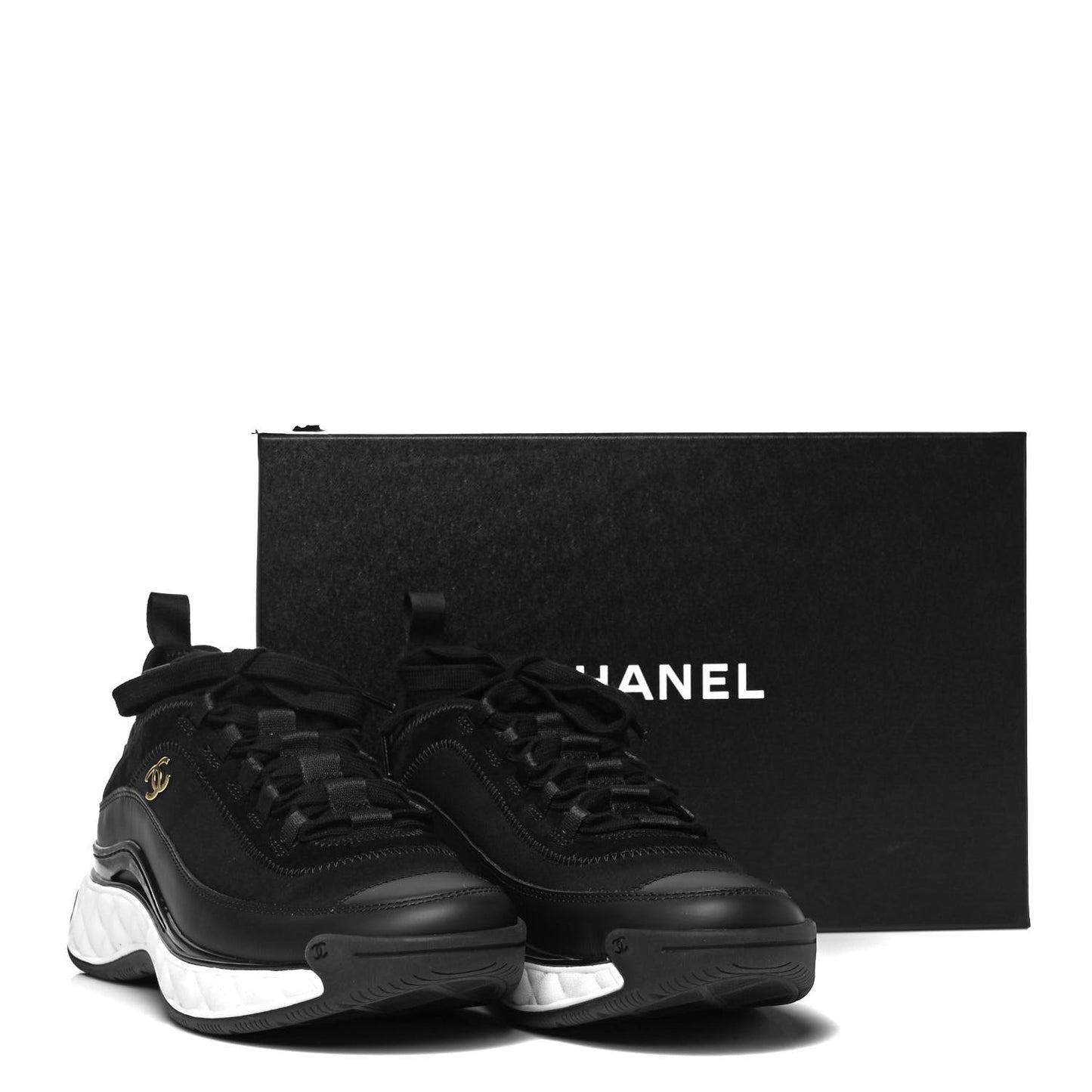 Velvet Calfskin Mixed Fibers CC Sneakers 39.5 Black