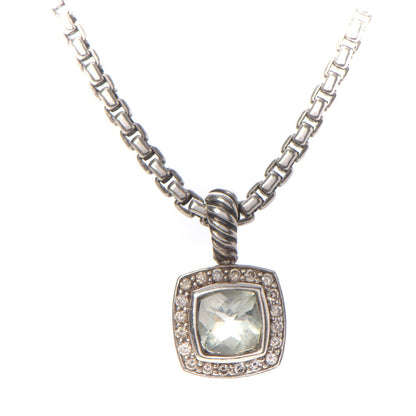David Yurman Sterling Silver Diamond Prasiolite 7mm Petite Albion Pendant Necklace 3 of 7