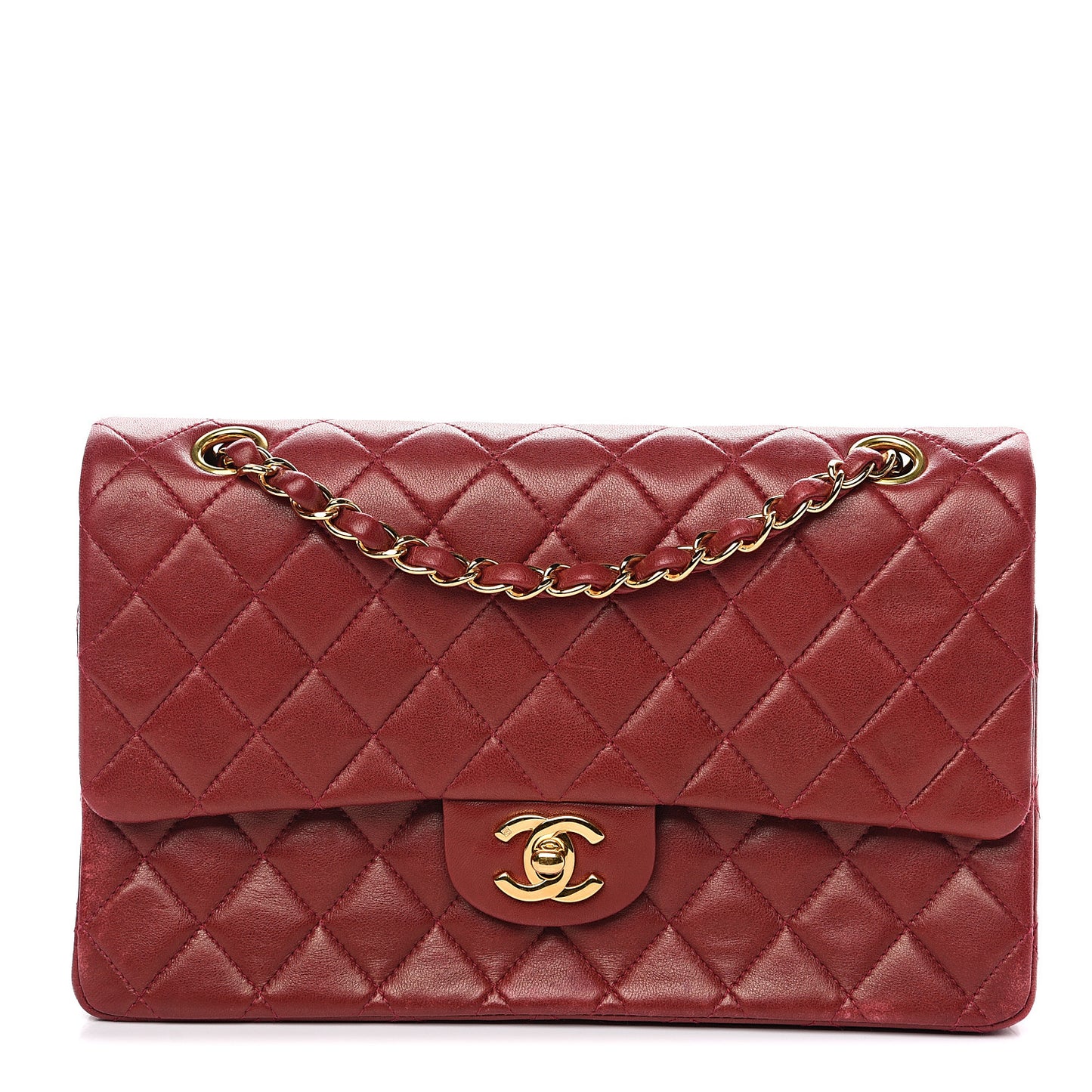 Lambskin Quilted Medium Double Flap Red
