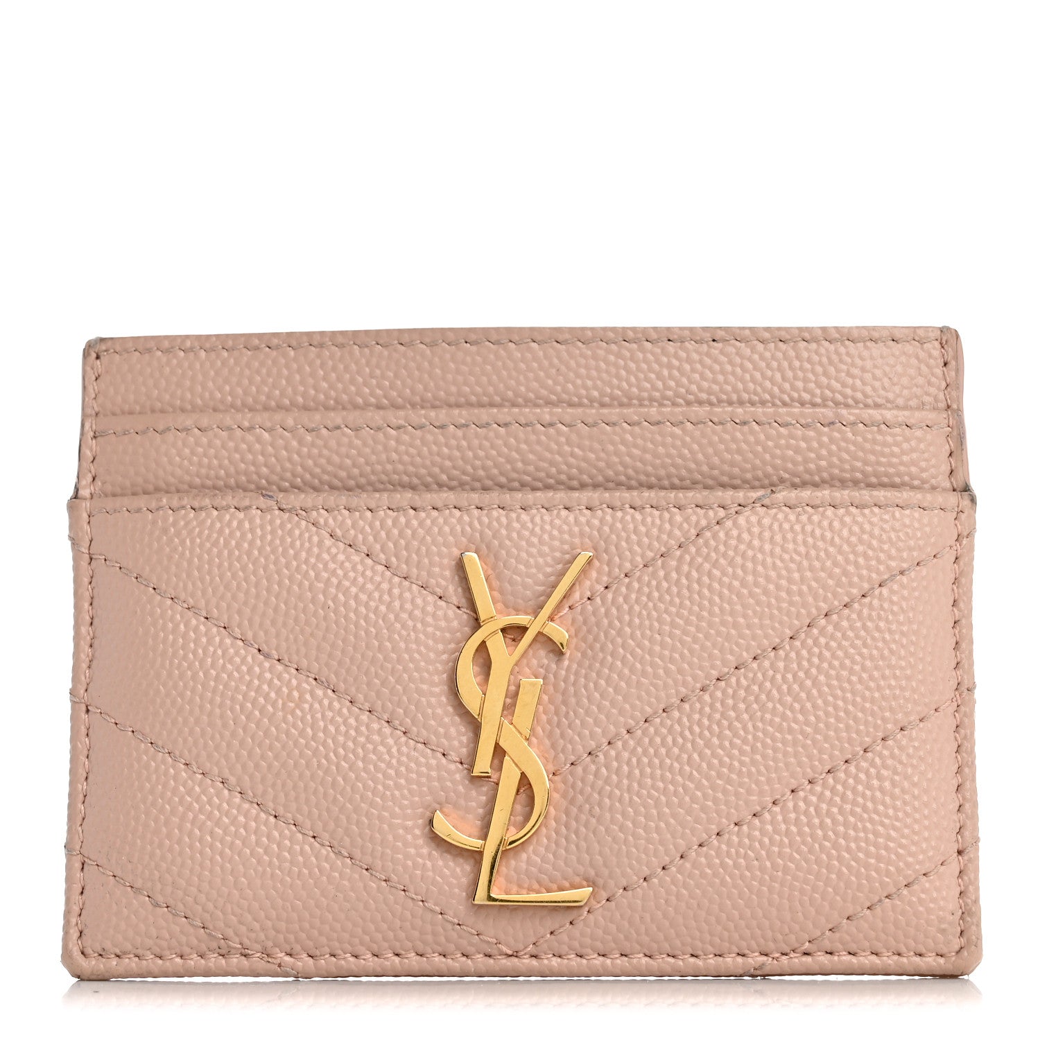 Saint Laurent Grain De Poudre Matelasse Chevron Monogram Credit Card Case Pale Pink 1 of 8