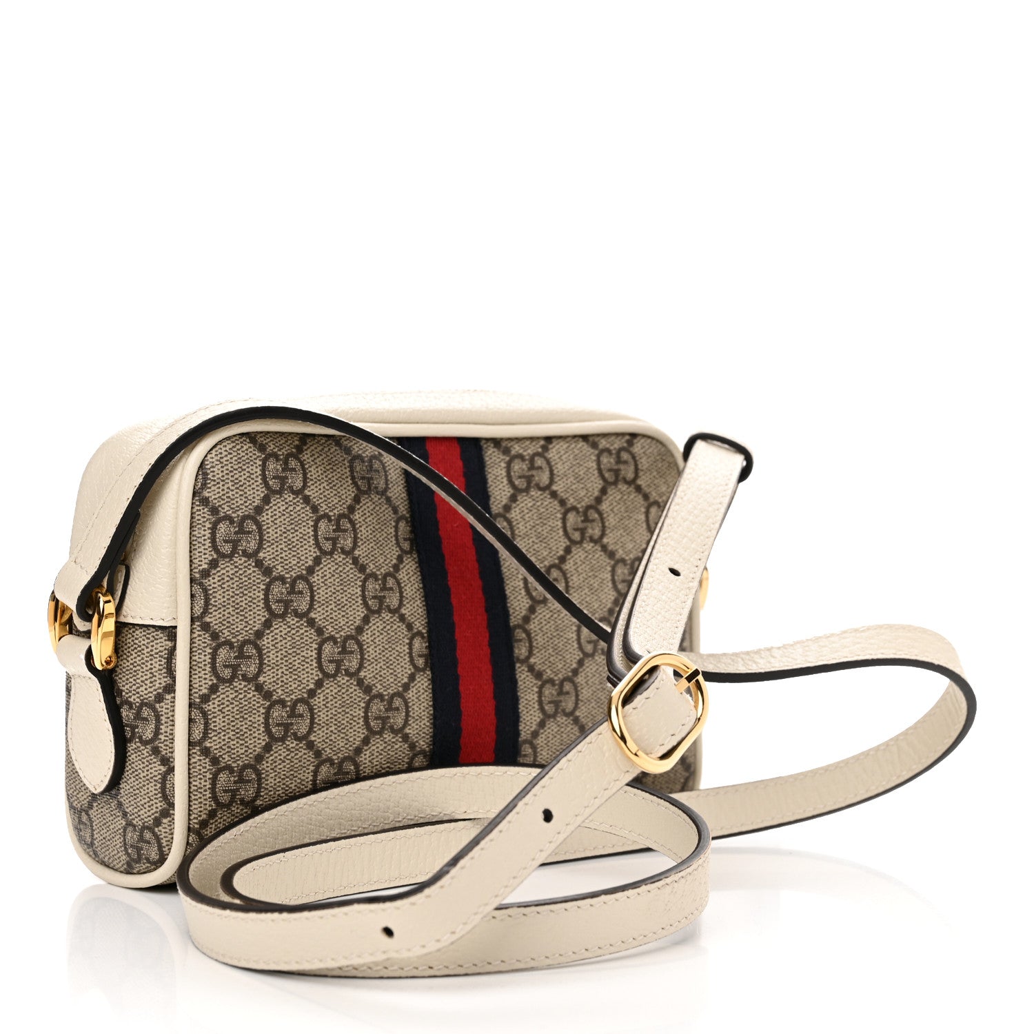 Gucci GG Supreme Monogram Textured Calfskin Web Mini Ophidia Shoulder Bag Beige Ebony Mystic White 3 of 13
