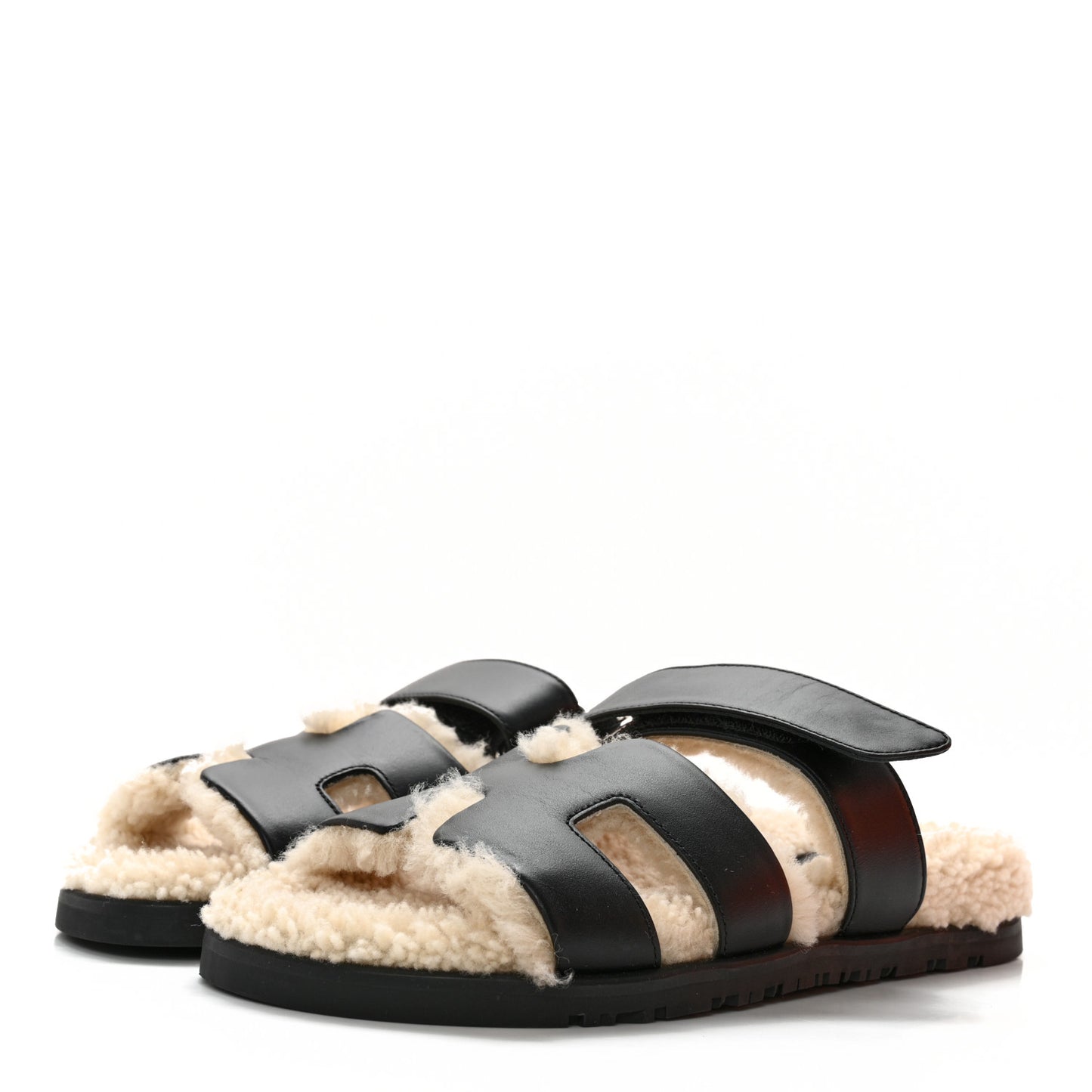 Calfskin Woolskin Womens Chypre Sandals 36 Black Ecru