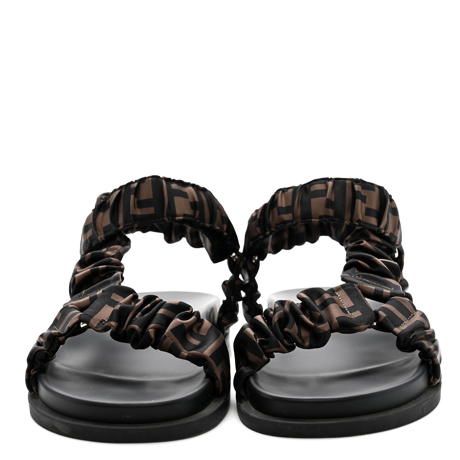 Fendi Satin FF Ruched Sandals 40 Tobacco Black 3 of 9