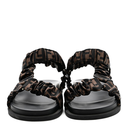 Fendi Satin FF Ruched Sandals 40 Tobacco Black 3 of 9