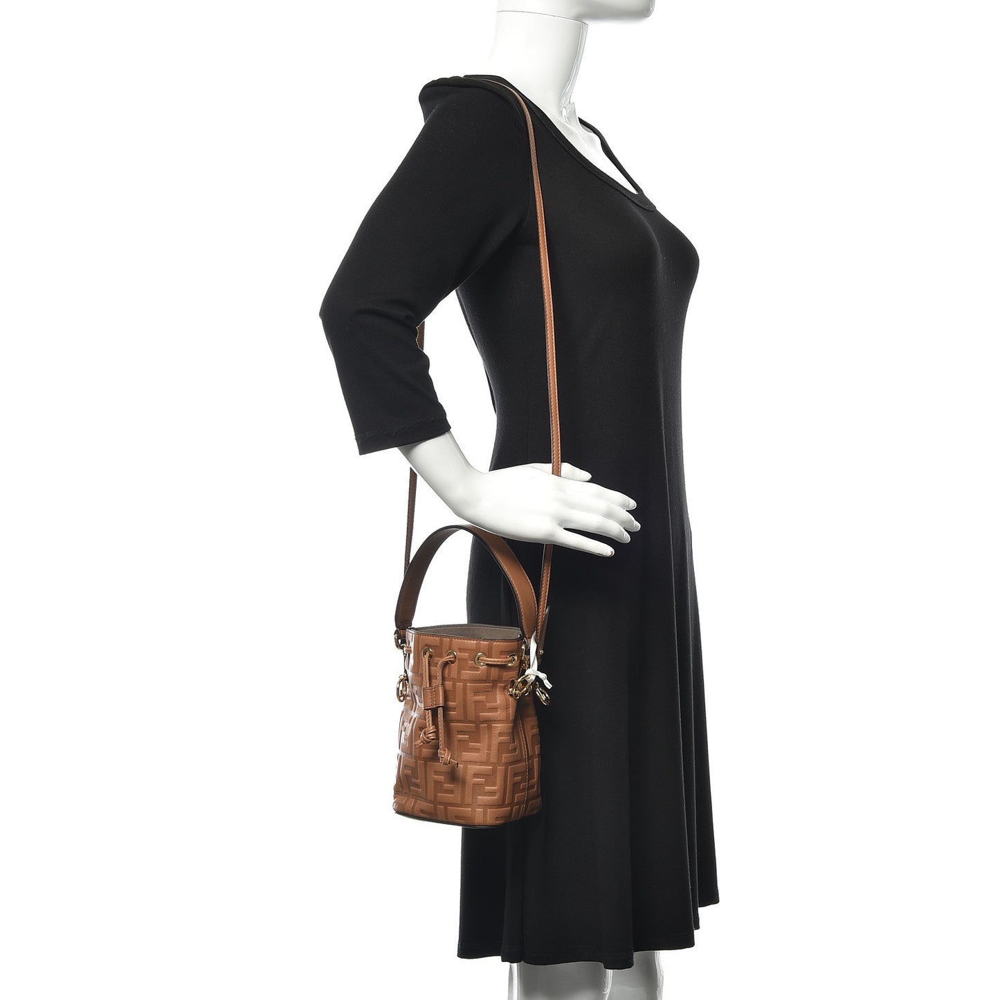 Vitello Cristallo Nature F is Fendi FF 1974 Embossed Mini Mon Tresor Bucket Bag Cuoio