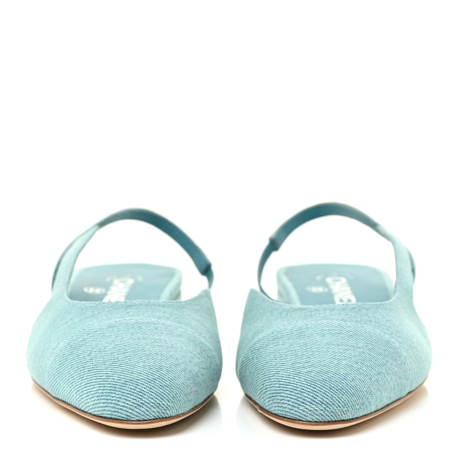 Chanel Denim Cap Toe CC Slingback Flats 39 Blue 2 of 11