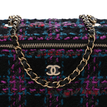 Chanel Tweed Quilted Small Vanity Case With Chain Black Purple Green Red 8 of 10