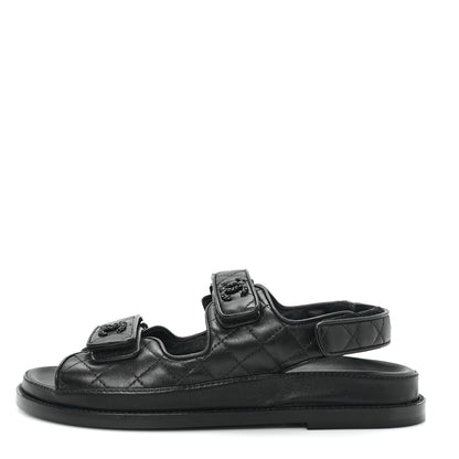 Chanel Lambskin Quilted Velcro Dad Sandals 37.5 So Black 1 of 10
