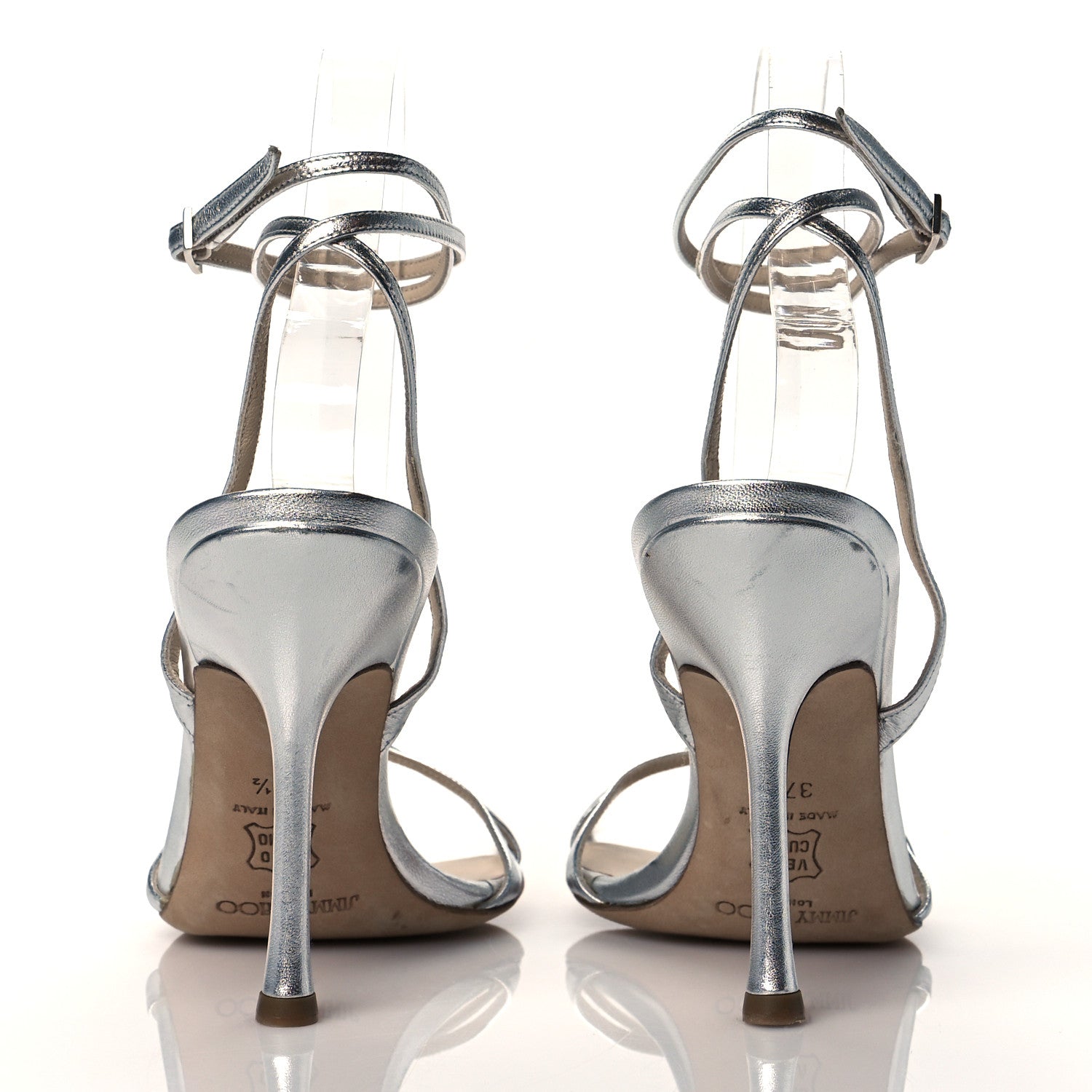 Jimmy Choo Metallic Calfskin Juliet 85 Sandals 37.5 Silver 5 of 11