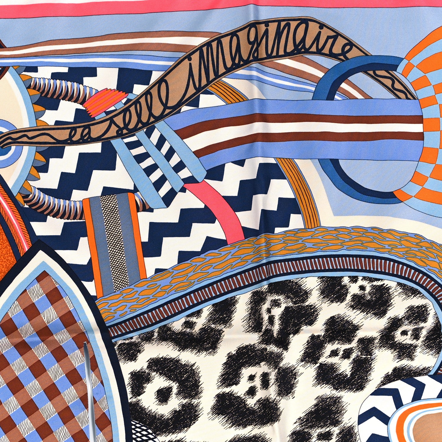 Hermes Silk La Selle Imaginaire Dossard Scarf 90 Bleu Tabac Grenadine 4 of 4