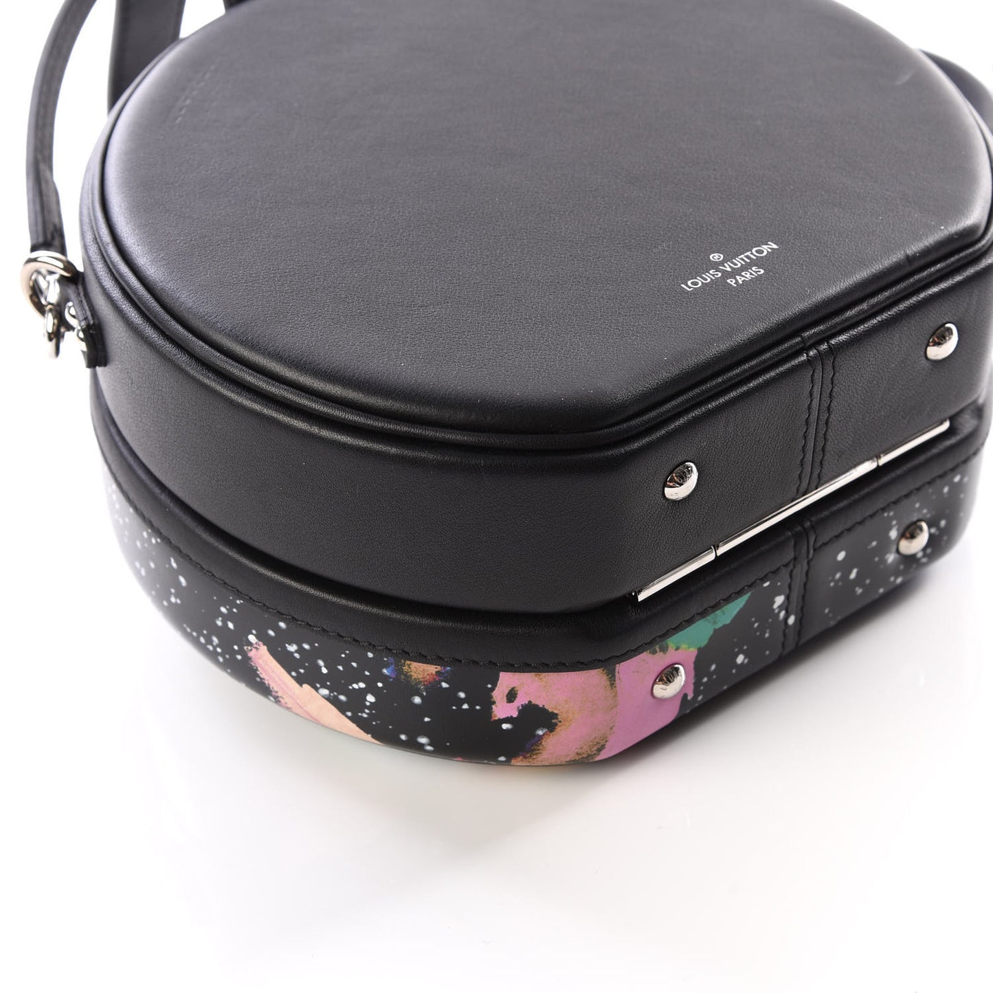 Calfskin Splash Print Petite Boite Chapeau Black