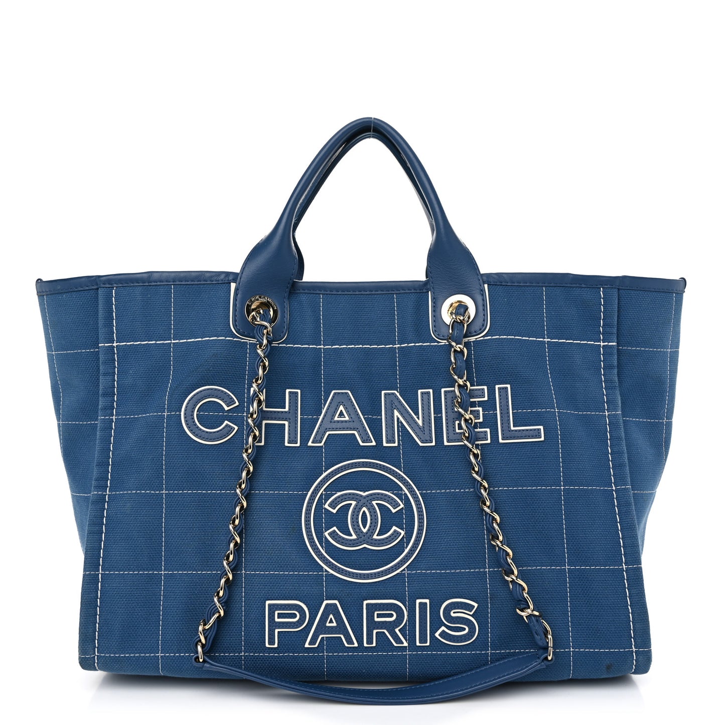 Cotton Medium Deauville Tote Blue White