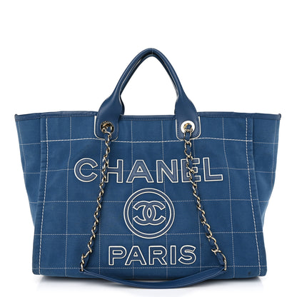 Chanel Cotton Medium Deauville Tote Blue White 1 of 12