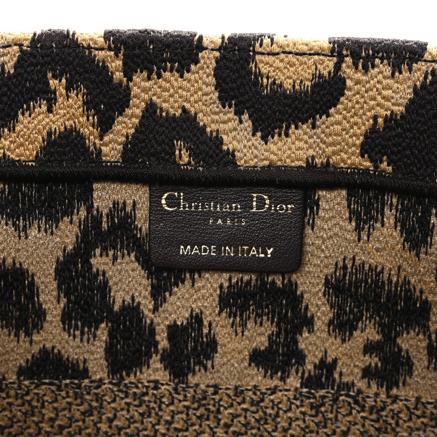Christian Dior Canvas Mizza Embroidered Medium Leopard Book Tote Beige 6 of 14