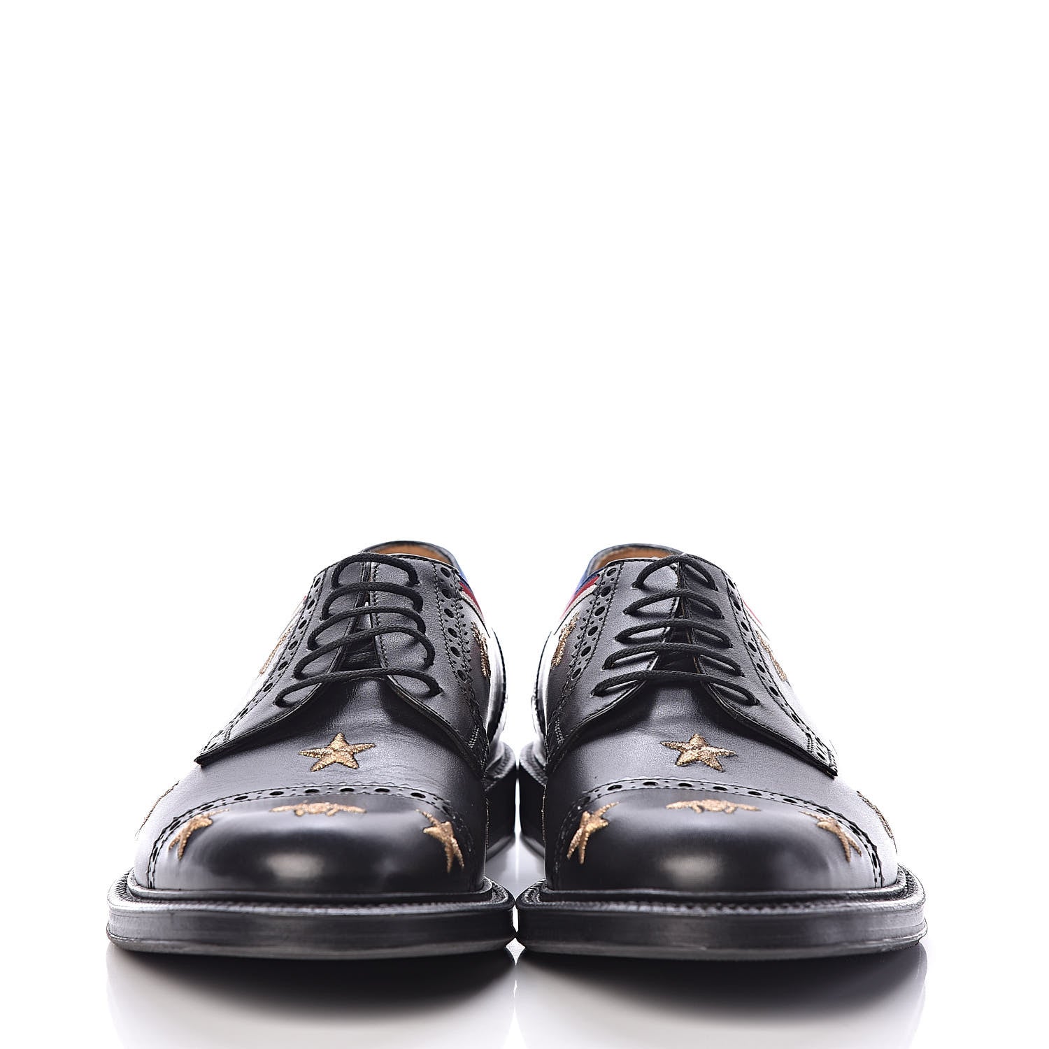 Gucci Calfskin Bee Star Embroidered Mens Captoe Derby Loafers 7.5 Black 2 of 9