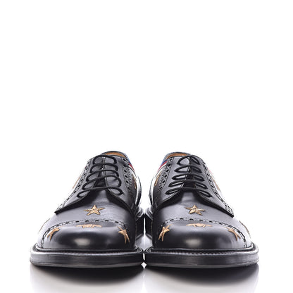 Gucci Calfskin Bee Star Embroidered Mens Captoe Derby Loafers 7.5 Black 2 of 9