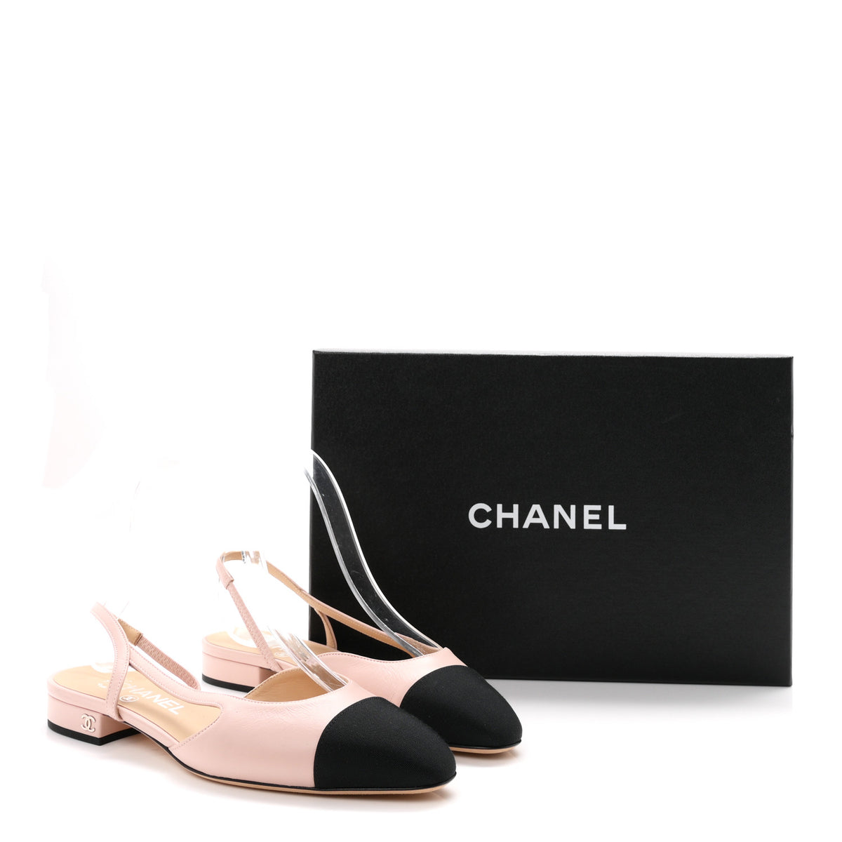 Lambskin Grosgrain Cap Toe CC Slingback Flats 36.5 Light Pink Black