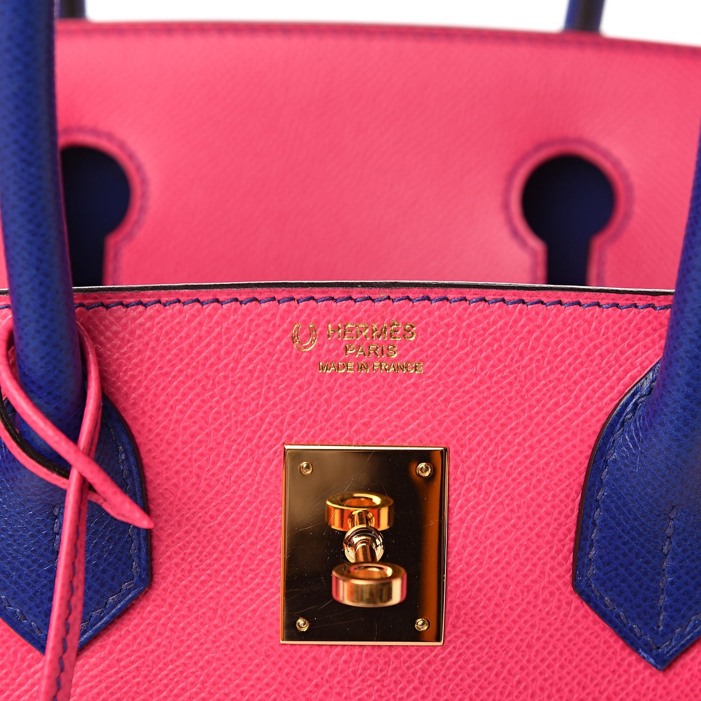 Epsom Bi Color Horseshoe Birkin 30 Rose Tyrien Bleu Electrique