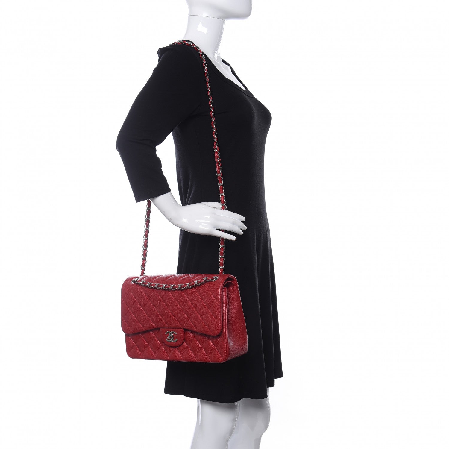 Chanel Caviar Quilted Jumbo Double Flap Red 2 of 10