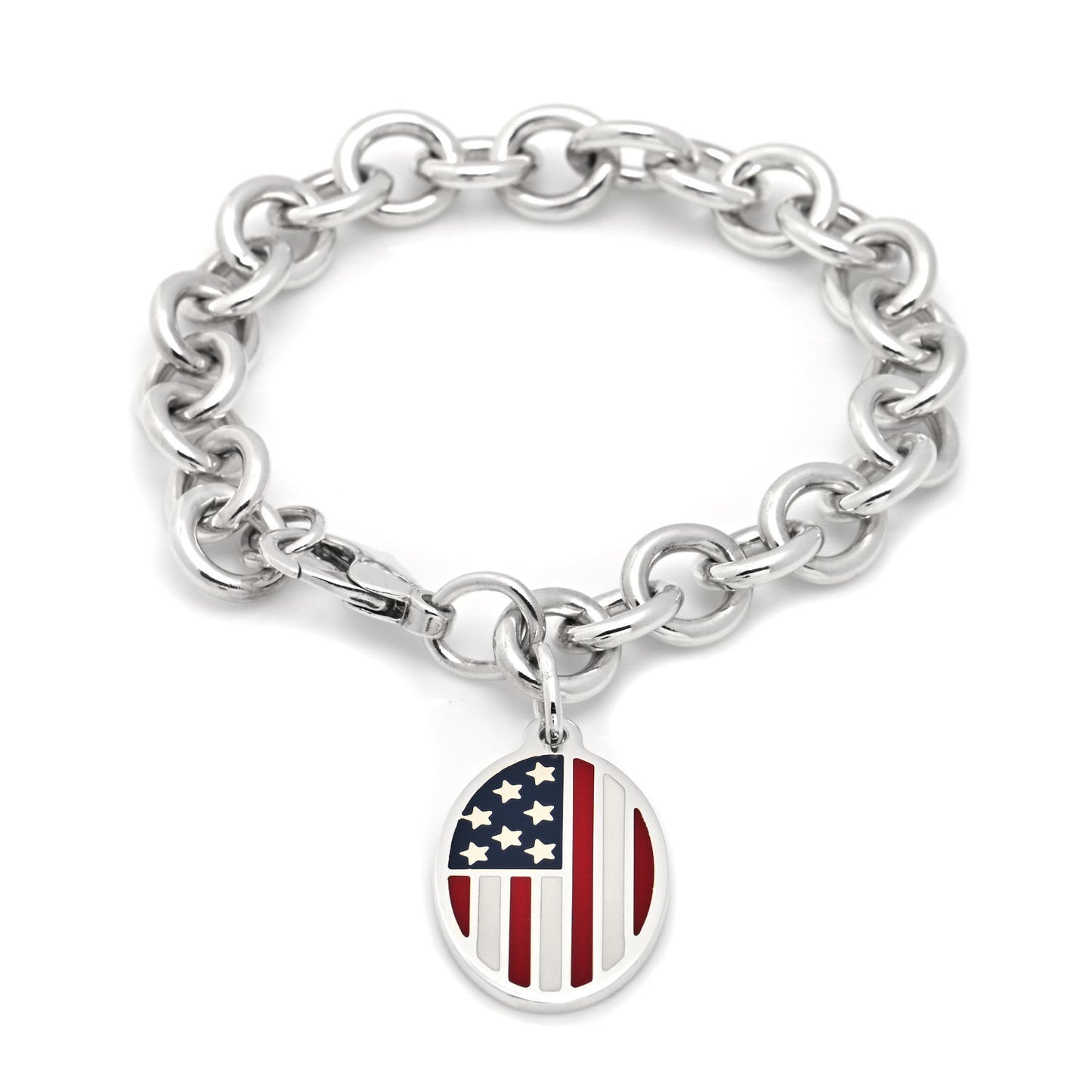 Sterling Silver Enamel American Flag Charm Bracelet