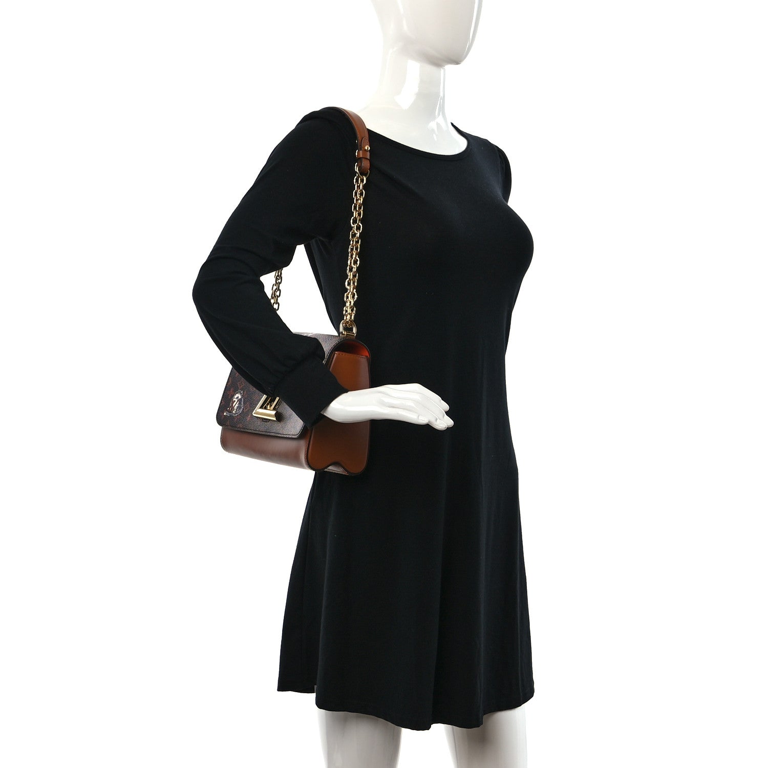 Louis Vuitton Calfskin Catogram Twist Shoulder Bag MM Marron 2 of 9