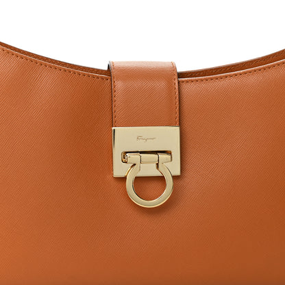 Salvatore Ferragamo Hammered Calfskin Trifolio Shoulder Bag Brown 8 of 11