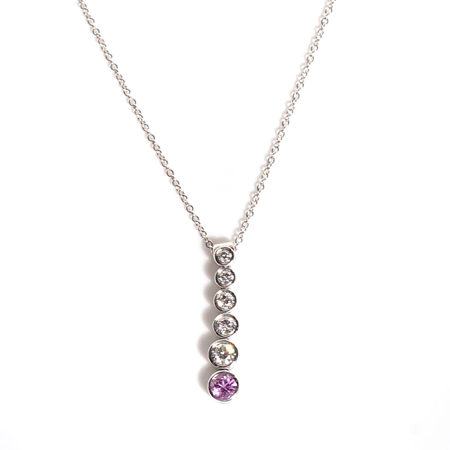 Tiffany Platinum Diamond Pink Sapphire Jazz Graduated Drop Pendant Necklace 1 of 9