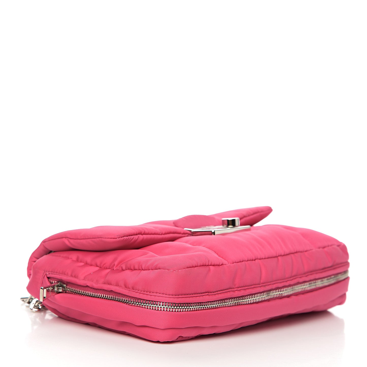 Tessuto Nylon Bomber Sound Chain Flap Shoulder Bag Fuxia