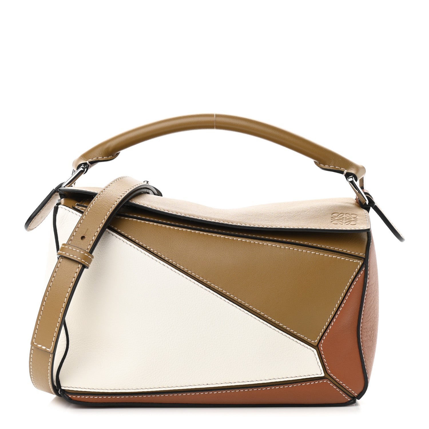 Loewe Calfskin Small Puzzle Bag Ochre Green Soft White 1 of 7