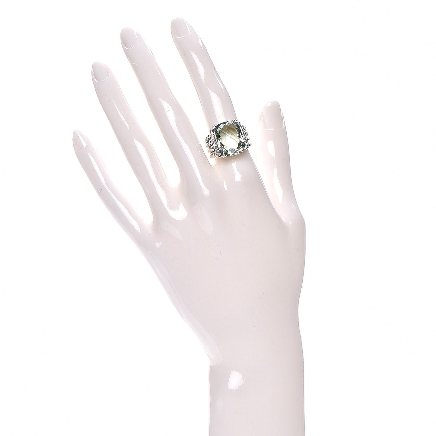 Sterling Silver Diamond Prasiolite 16mm Wheaton Ring 53 6.5