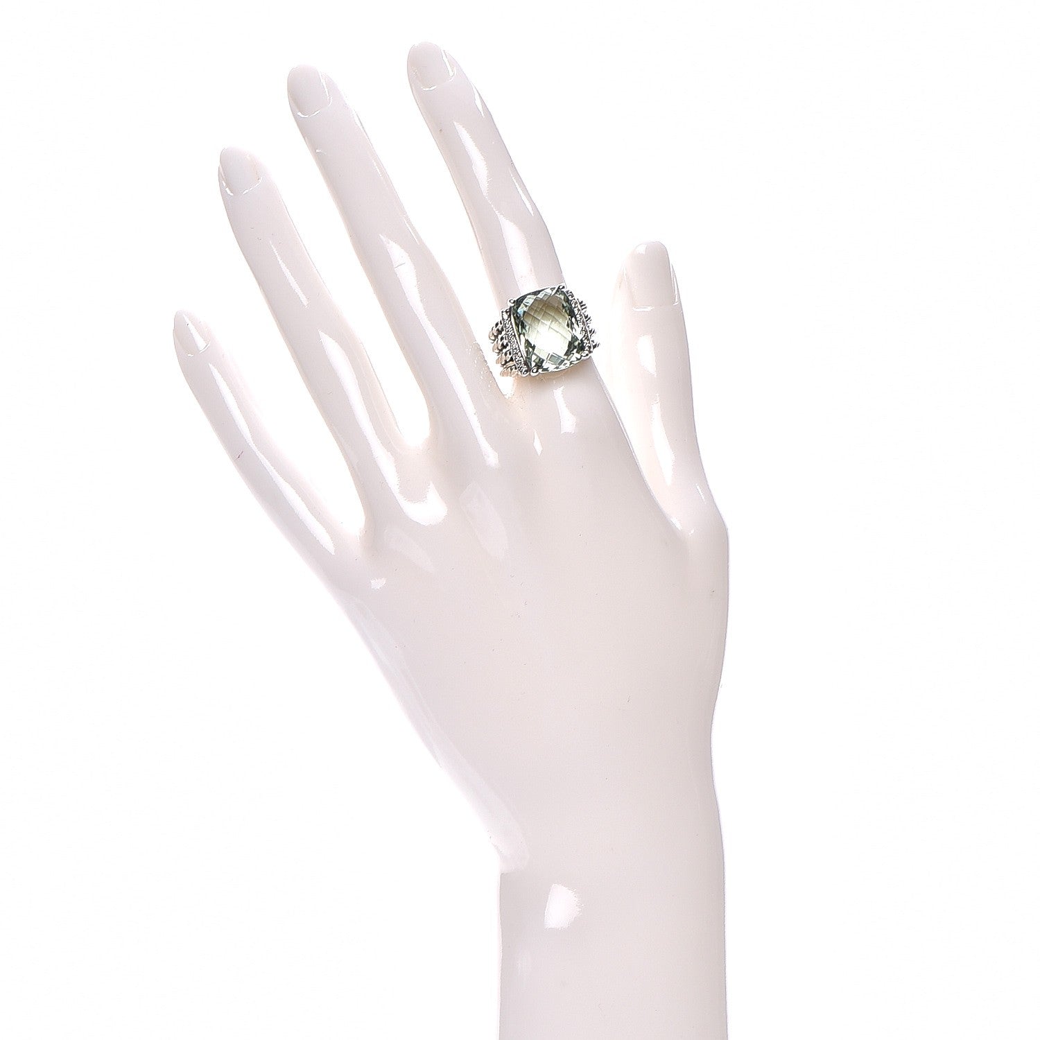 David Yurman Sterling Silver Diamond Prasiolite 16mm Wheaton Ring 53 6.5 2 of 5