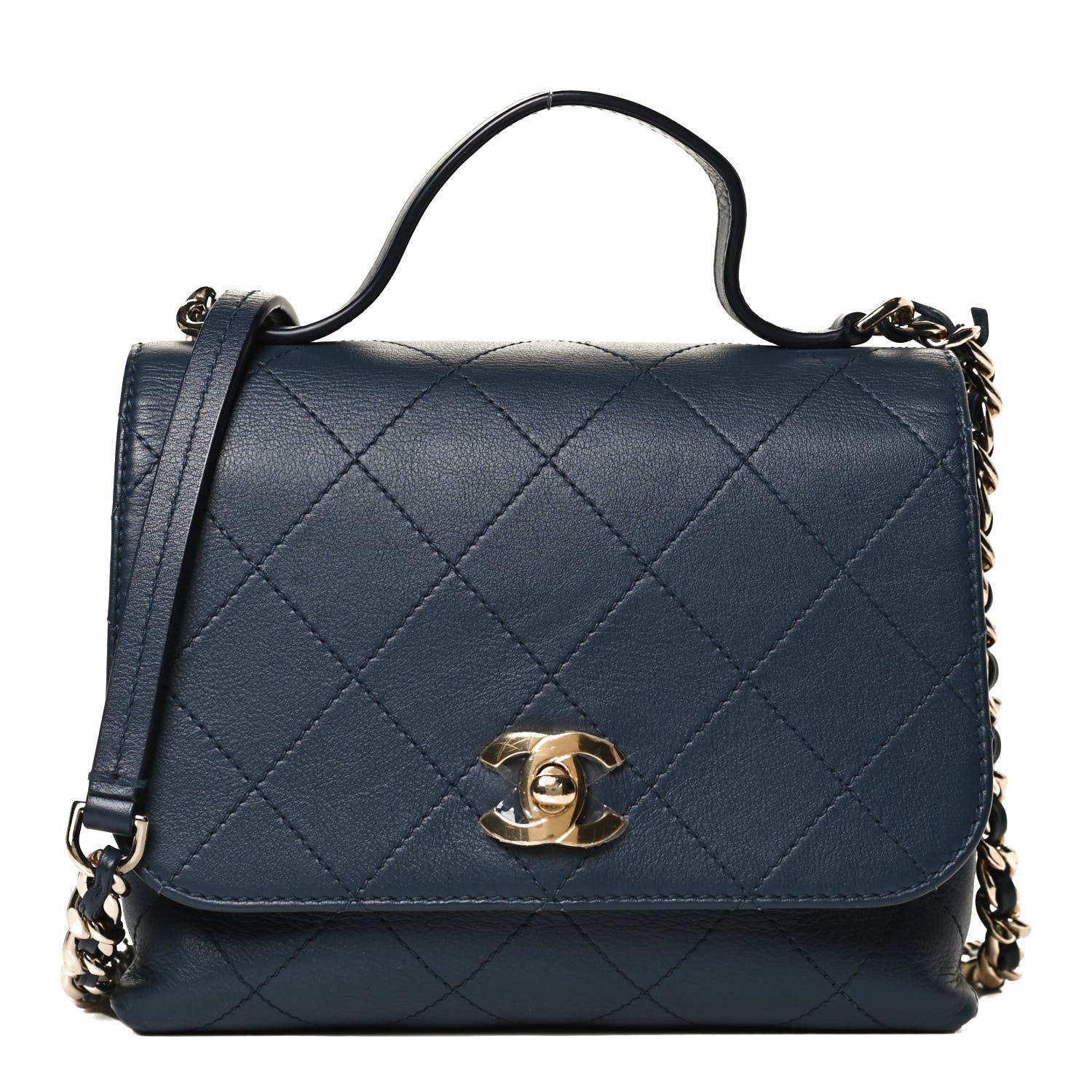 Chanel Calfskin Quilted Small Double Pocket Top Handle Flap Blue 1 of 16