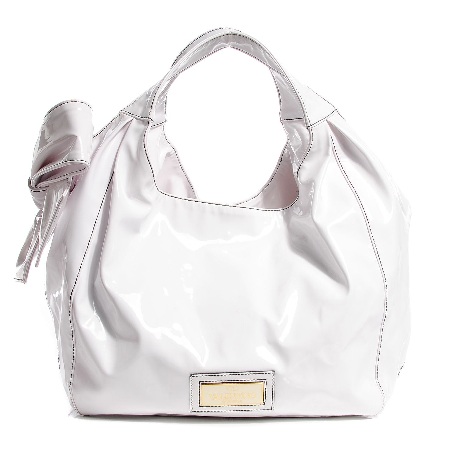 Valentino Garavani Patent Lacca Medium Nuage Bow Hobo White 1 of 7