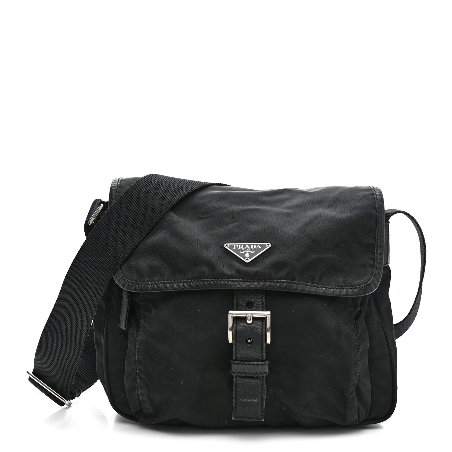 Nylon Vela Saffiano Single Buckle Messenger Shoulder Bag Black