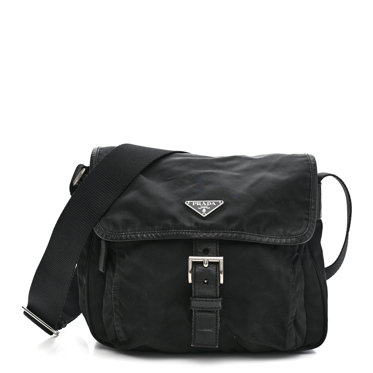 Prada Nylon Vela Saffiano Single Buckle Messenger Shoulder Bag Black 1 of 17