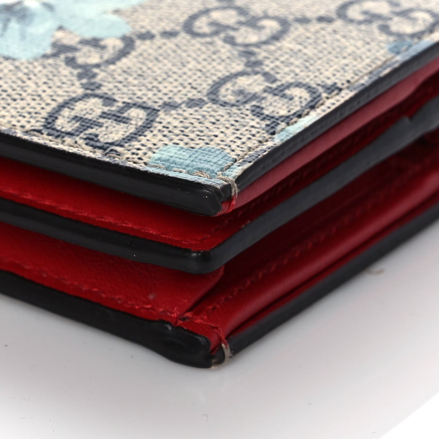 GG Supreme Monogram Blooms Card Case Wallet Beige Blue Navy Hibiscus Red