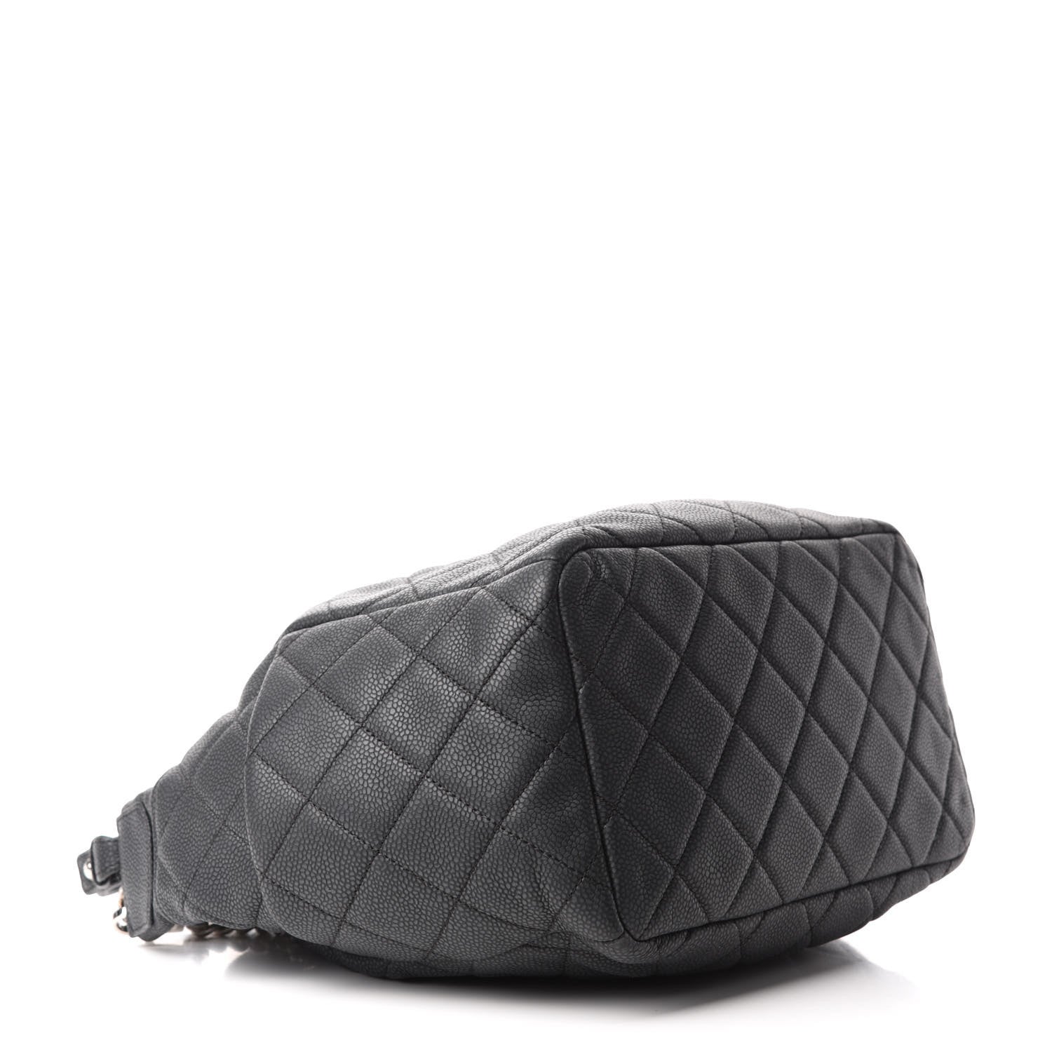 Chanel Caviar Flat Quilted CC Chain Bucket Drawstring Bag Black 4 of 9