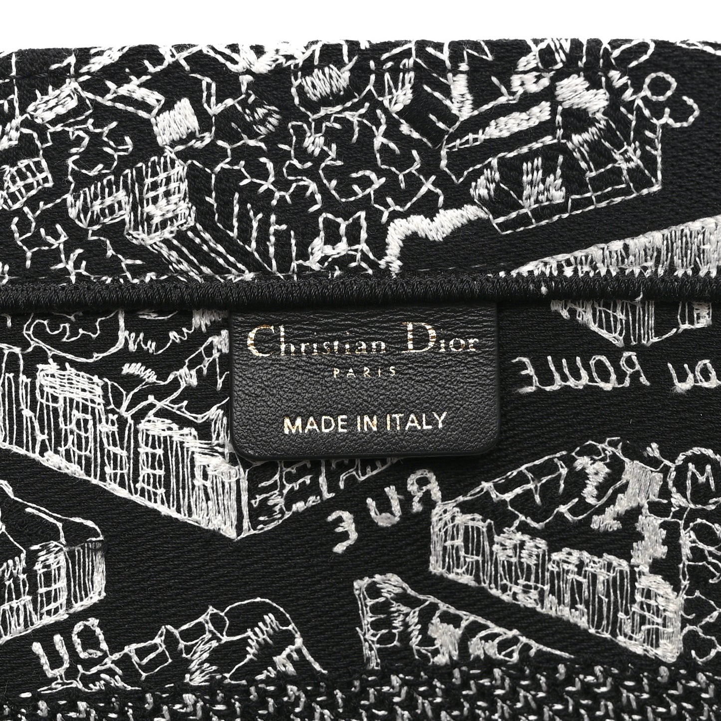 Canvas Embroidered Medium Plan De Paris Book Tote Black White