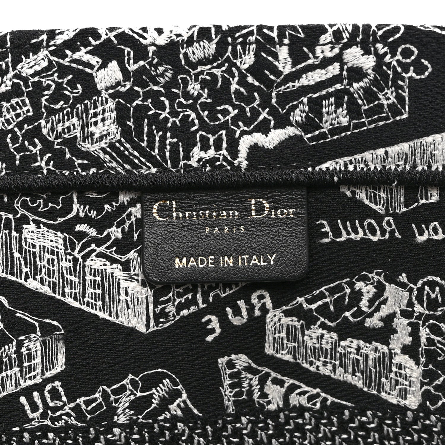 Christian Dior Canvas Embroidered Medium Plan De Paris Book Tote Black White 6 of 10