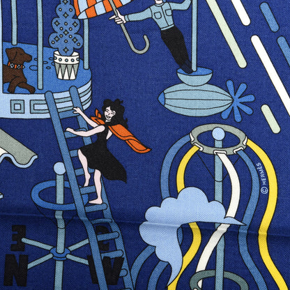 Hermes Cashmere Silk La Maison des Carres Shawl 140 Bleu Nuit Ciel Orange 5 of 5